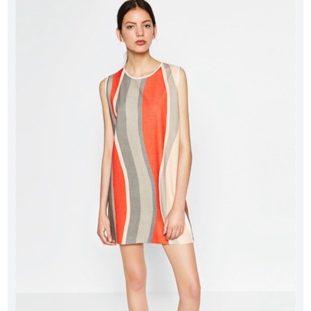 Zara Women's Tunic Mini Dress Size Small Multi Zebra color Round Neck Casual